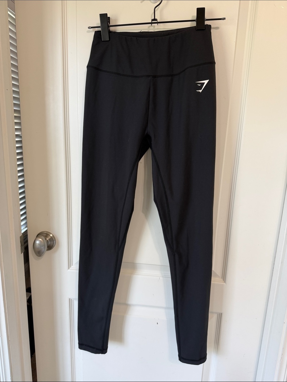 Gymshark Black High-Waist Leggings with Small White Logo